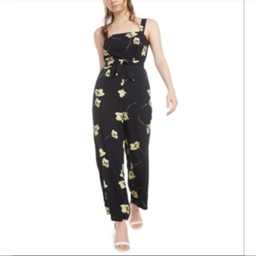 Bar III Black and Yellow Floral Jumpsuit